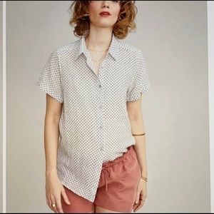 Hatch Women's size 1 Polka Dot Button Front Collar Maternity Shirt Top